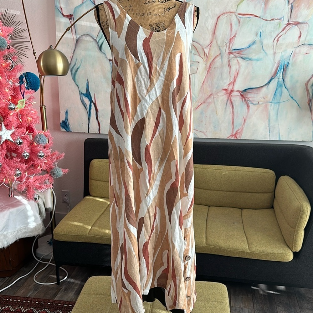 🤎🤎🤎Christina Vergani medium linen dress brown tan maxi - Picture 1 of 9